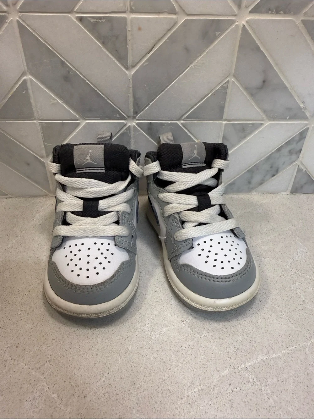 Kids Grey and White High-Top Sneakers